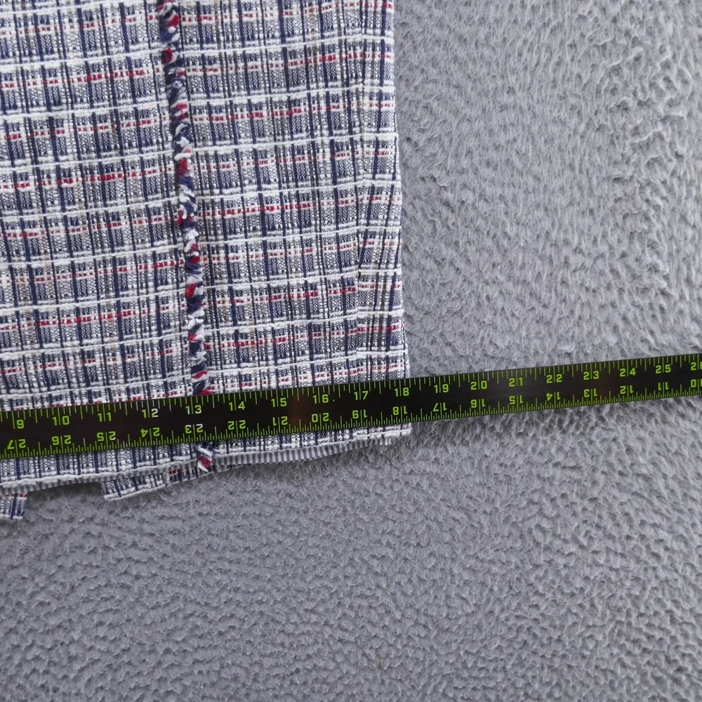 J Crew Womens Navy‎ Blue Red White Plaid Tweed Fringe Pencil Skirt Size 4